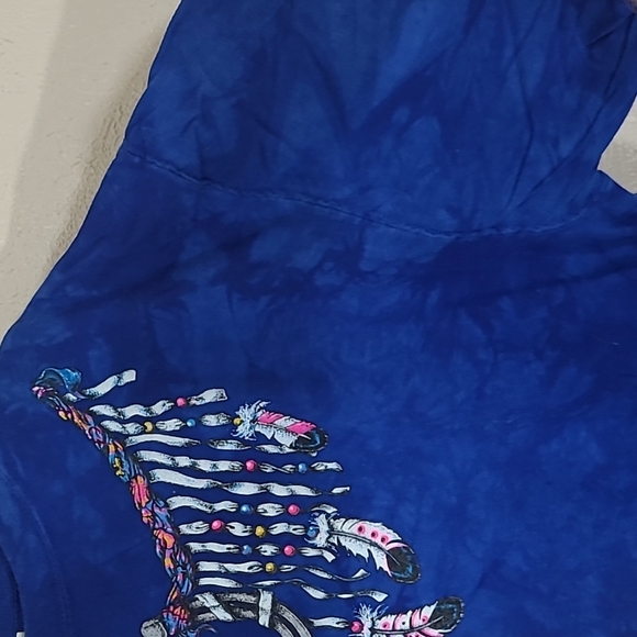 vintage 90s Rag Tops Native American Necklace feathers size L blue tie dye shirt - Picture 6 of 7